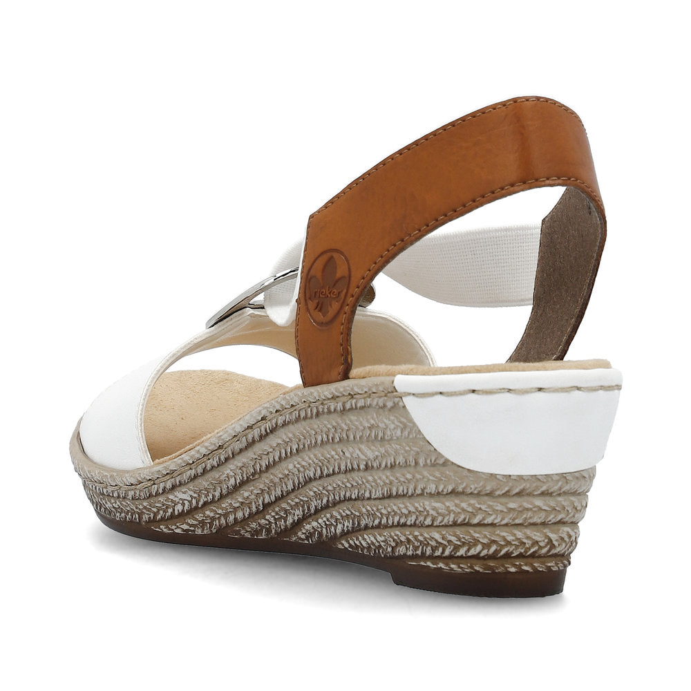 Rieker women smart Wedged sandal 624H6-81 WHITE/BROWN