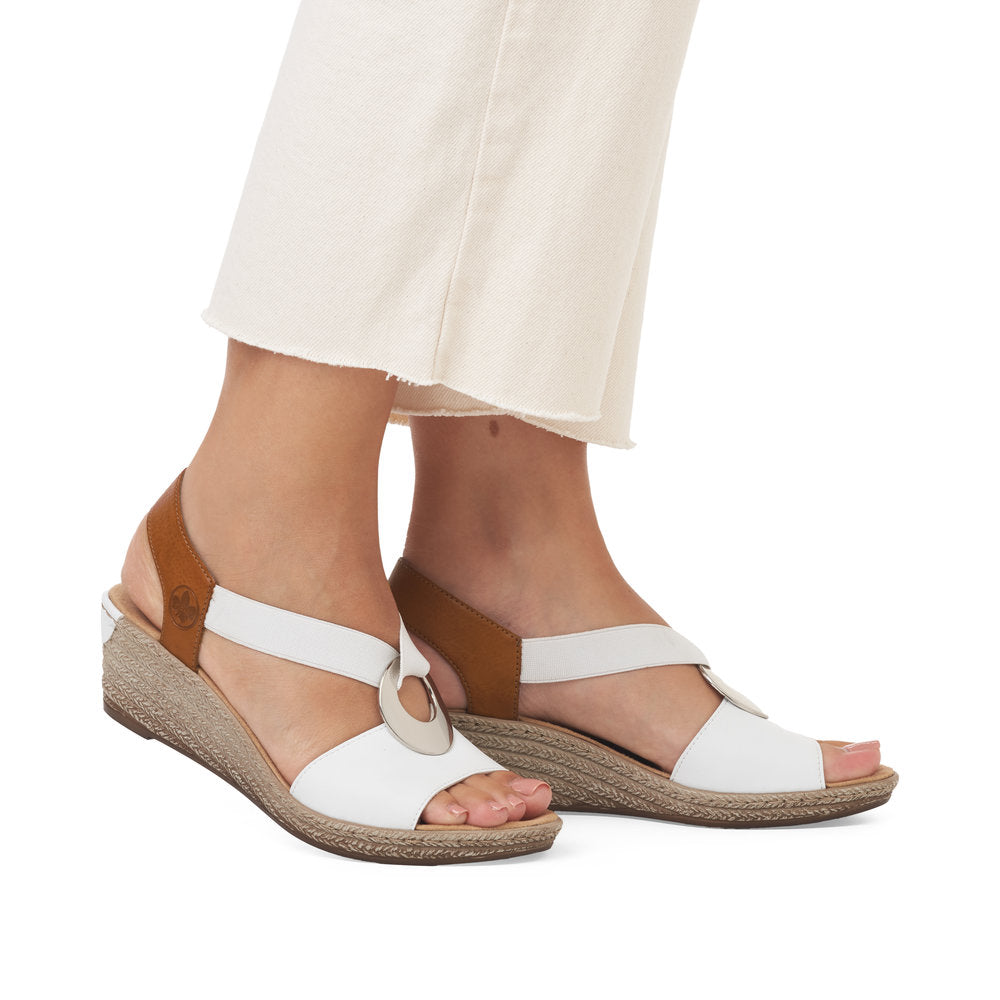 Rieker women smart Wedged sandal 624H6-81 WHITE/BROWN