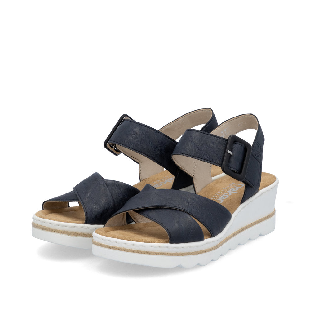 Rieker 67463 NAVY Touch Fastening Wedge Sandal 67463-14