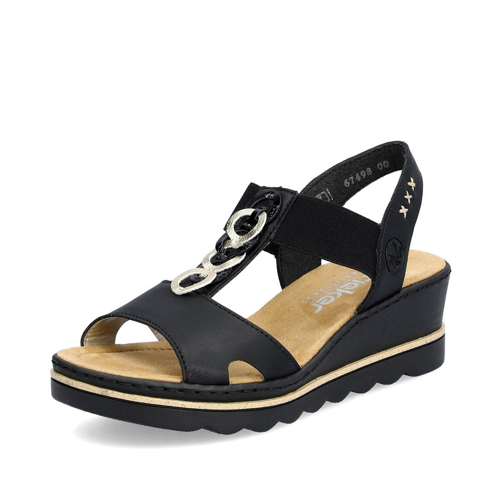 Rieker Wedge Sandal 67498-00 BLACK