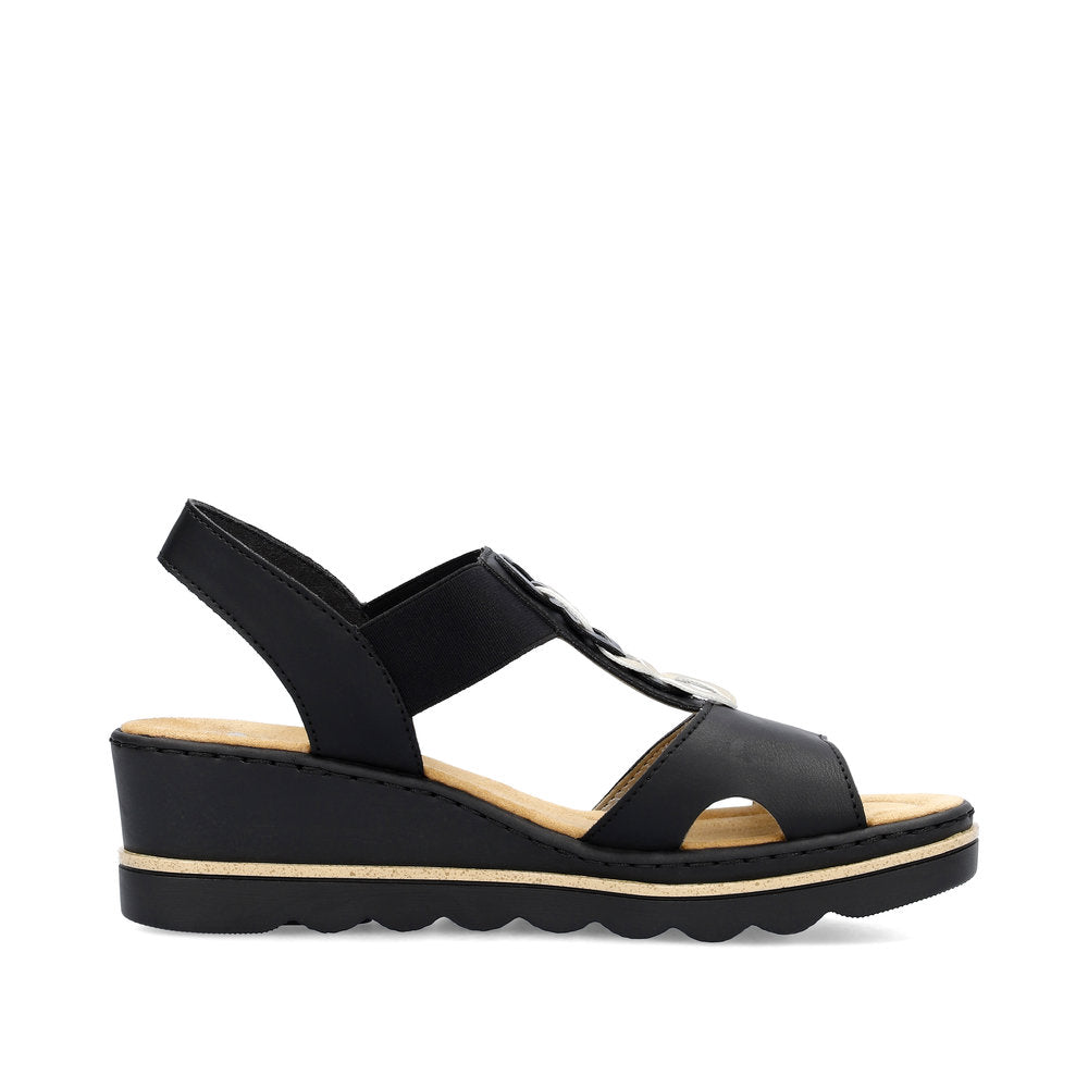 Rieker Wedge Sandal 67498-00 BLACK