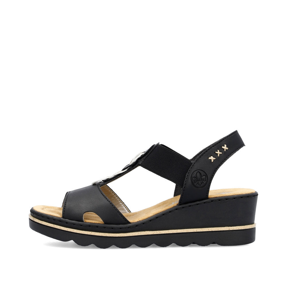 Rieker Wedge Sandal 67498-00 BLACK