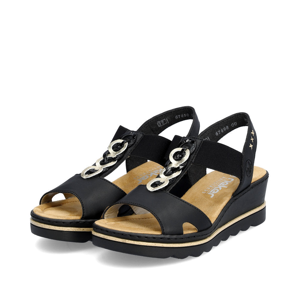 Rieker Wedge Sandal 67498-00 BLACK