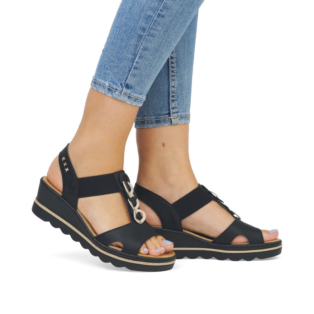 Rieker Wedge Sandal 67498-00 BLACK
