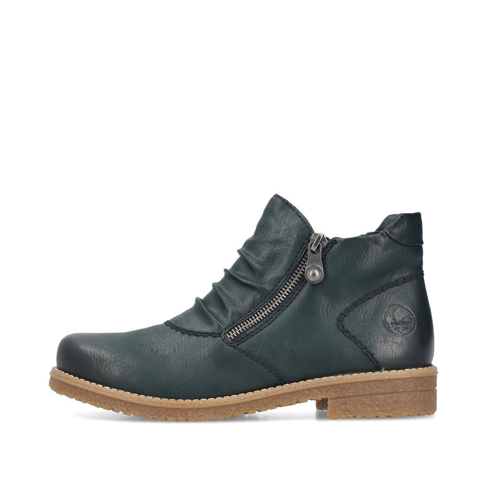 Rieker Ladies Boot 73553-54 Casual Ankle boot with double Zip GREEN 73553-54