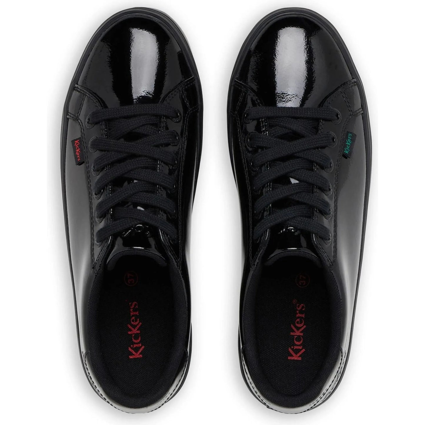 Kickers Tovni Stack BLACK Patent Leather Lace Up Shoes