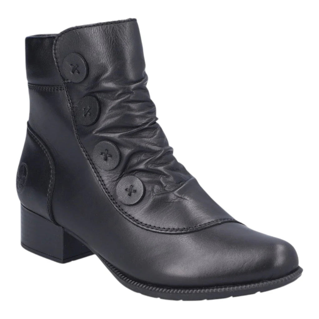 Rieker BLACK Soft Leather Victoriana Ankle Boot 78659-00