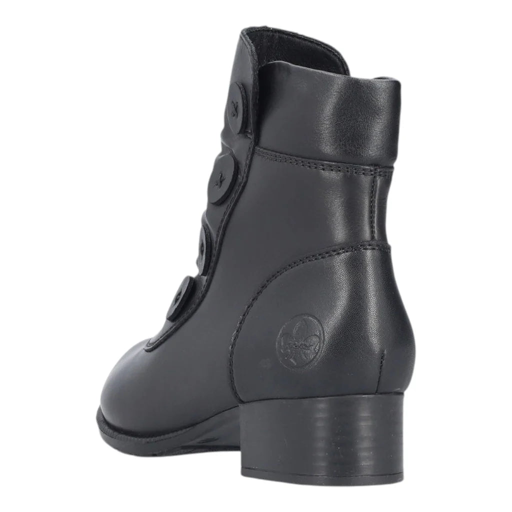 Rieker BLACK Soft Leather Victoriana Ankle Boot 78659-00