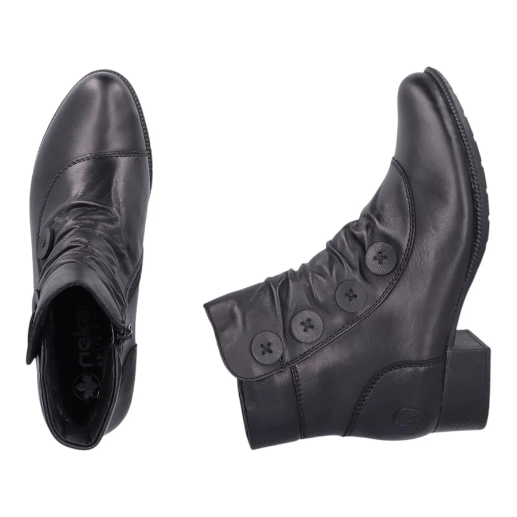 Rieker BLACK Soft Leather Victoriana Ankle Boot 78659-00