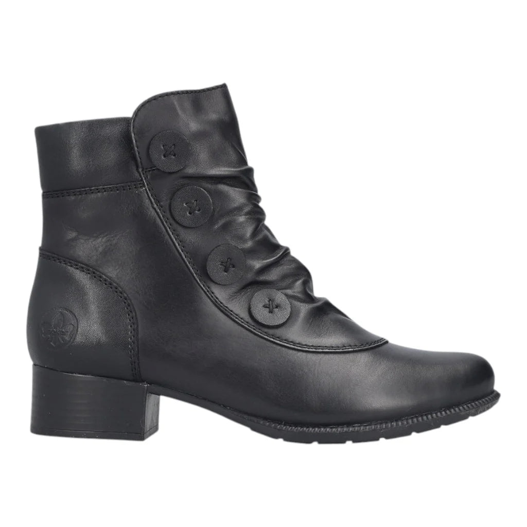 Rieker BLACK Soft Leather Victoriana Ankle Boot 78659-00