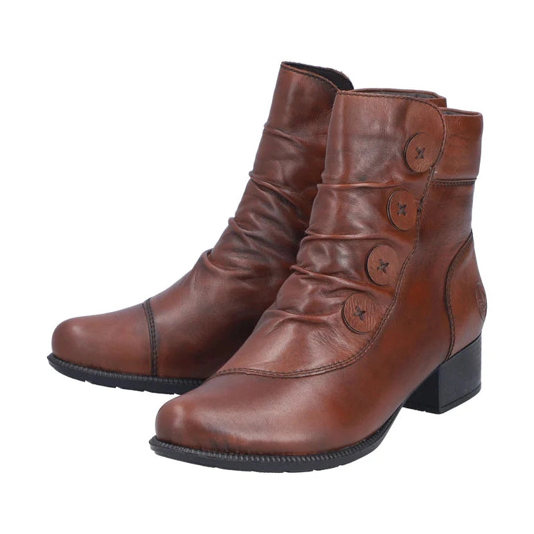 Rieker 78659 Tan Soft Leather Victoriana Zip Ankle Boot 78659-22