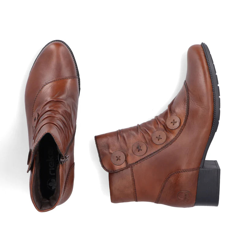 Rieker 78659 Tan Soft Leather Victoriana Zip Ankle Boot 78659-22
