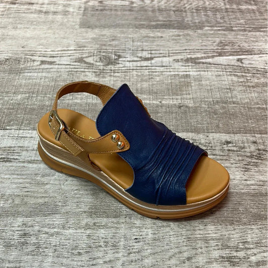 Paula Urban Riviera 24-17 Soft Leather Wedge Sandal MARINO/ CAMEL