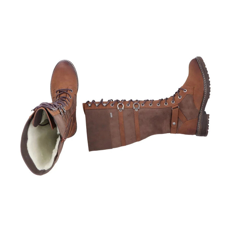 Rieker 94732 BRANDY Long Leg Lace and Zip Waterproof Boot 94732-25