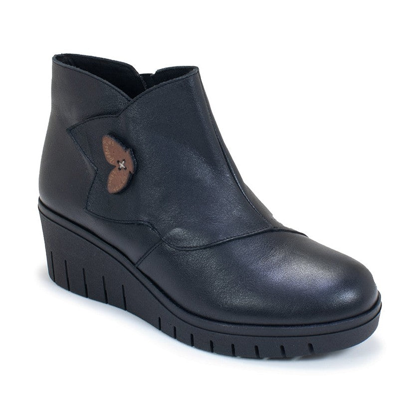 Valeria's soft leather Wedge ankle boot 9615 BLACK