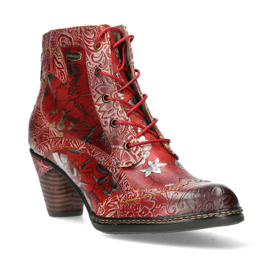 Laura Vita Alcizeeo 01 ROUGE Leather Mid Heel Lace up Boot with Zip