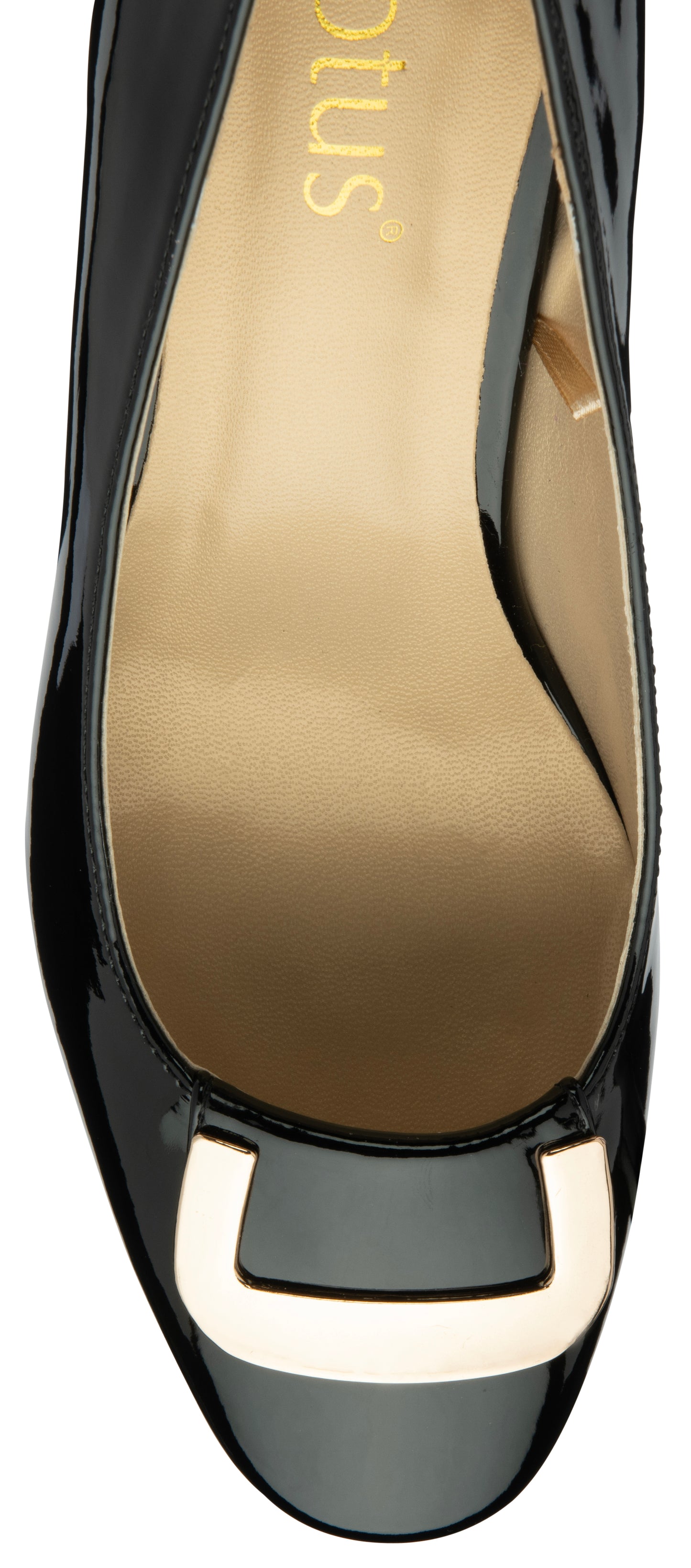 Lotus Shoe Aubrey Classic Court shoe with block heel BLACK PAT ULB443
