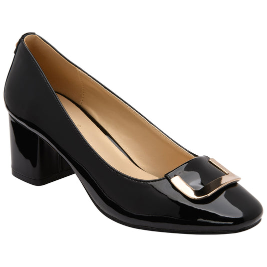 Lotus Shoe Aubrey Classic Court shoe with block heel BLACK PAT ULB443