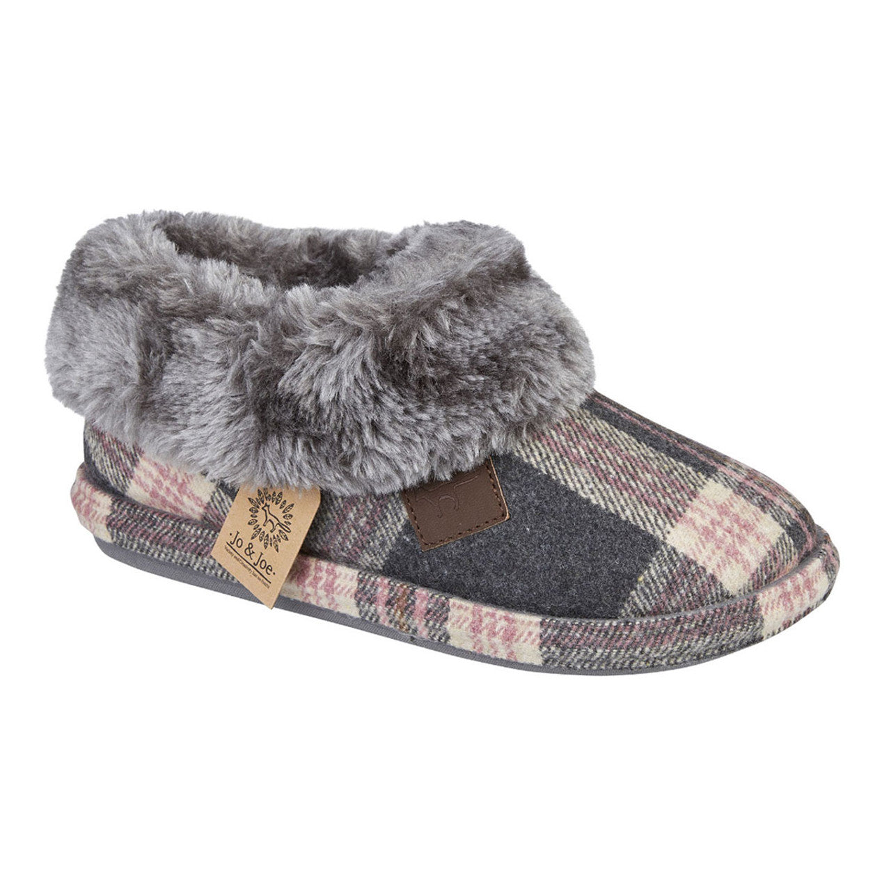 Jo & Joe Glenroyal PEBBLE Grey Tartan Print Bootee Slipper