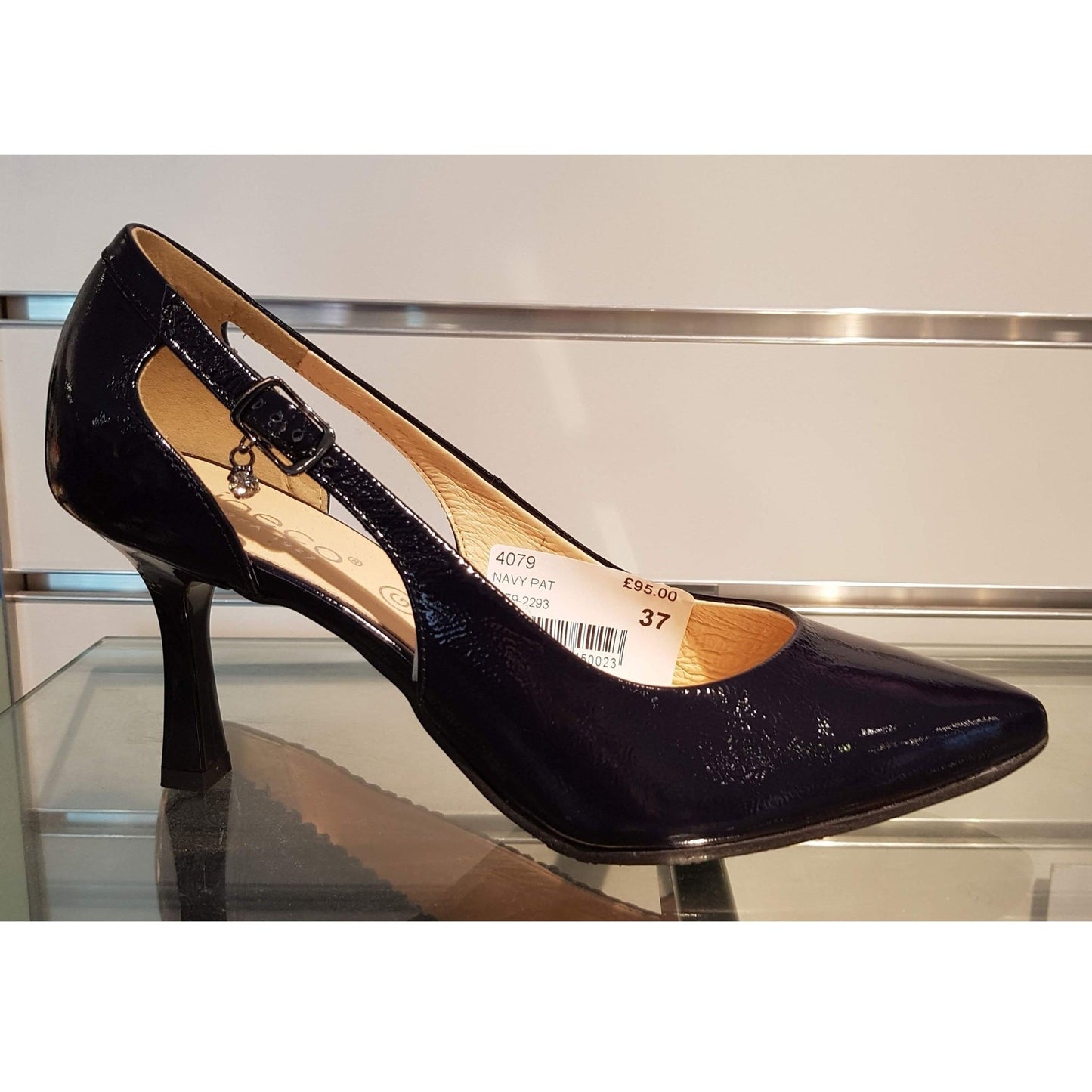 Bioeco 4079 Navy PATENT open sided court shoe 4079-2293