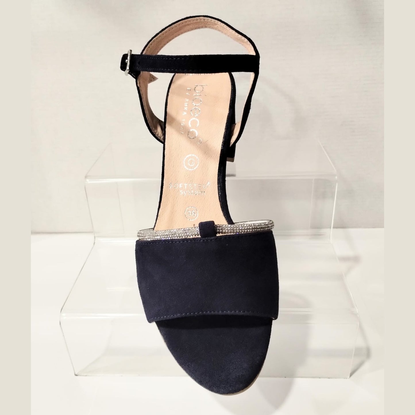 Bioeco Occasion Wear 4040 Navy Soft Suede Wide Fitting Dress Sandal