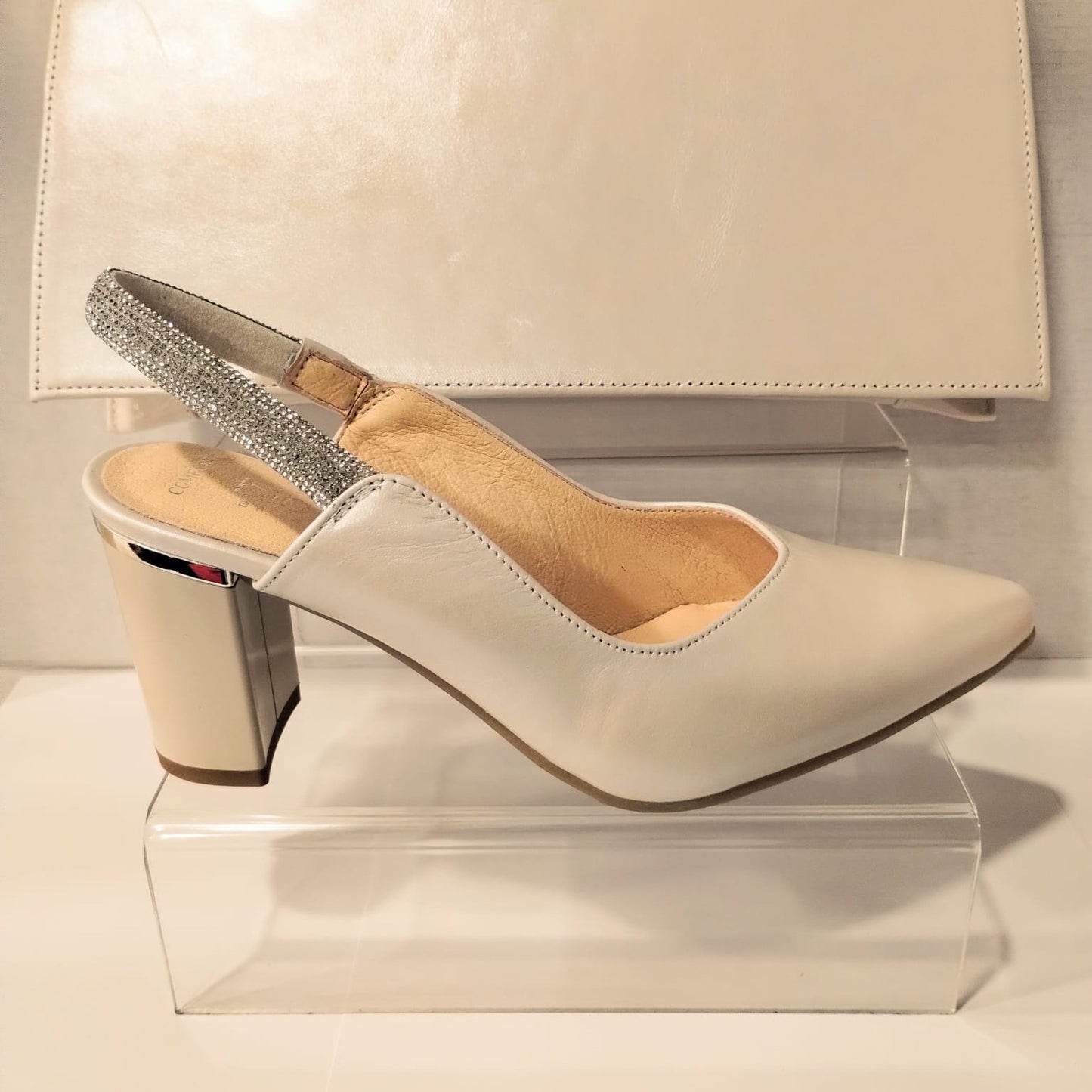 Bioeco Occasion Wear 4186 PEARL Beige Soft Leather Wide Fitting Slingback Shoe