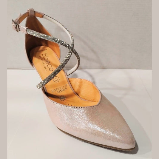Bioeco Occasion Wear 4216 metalic pink Soft Leather Wide Fitting Cross Straps Shoe