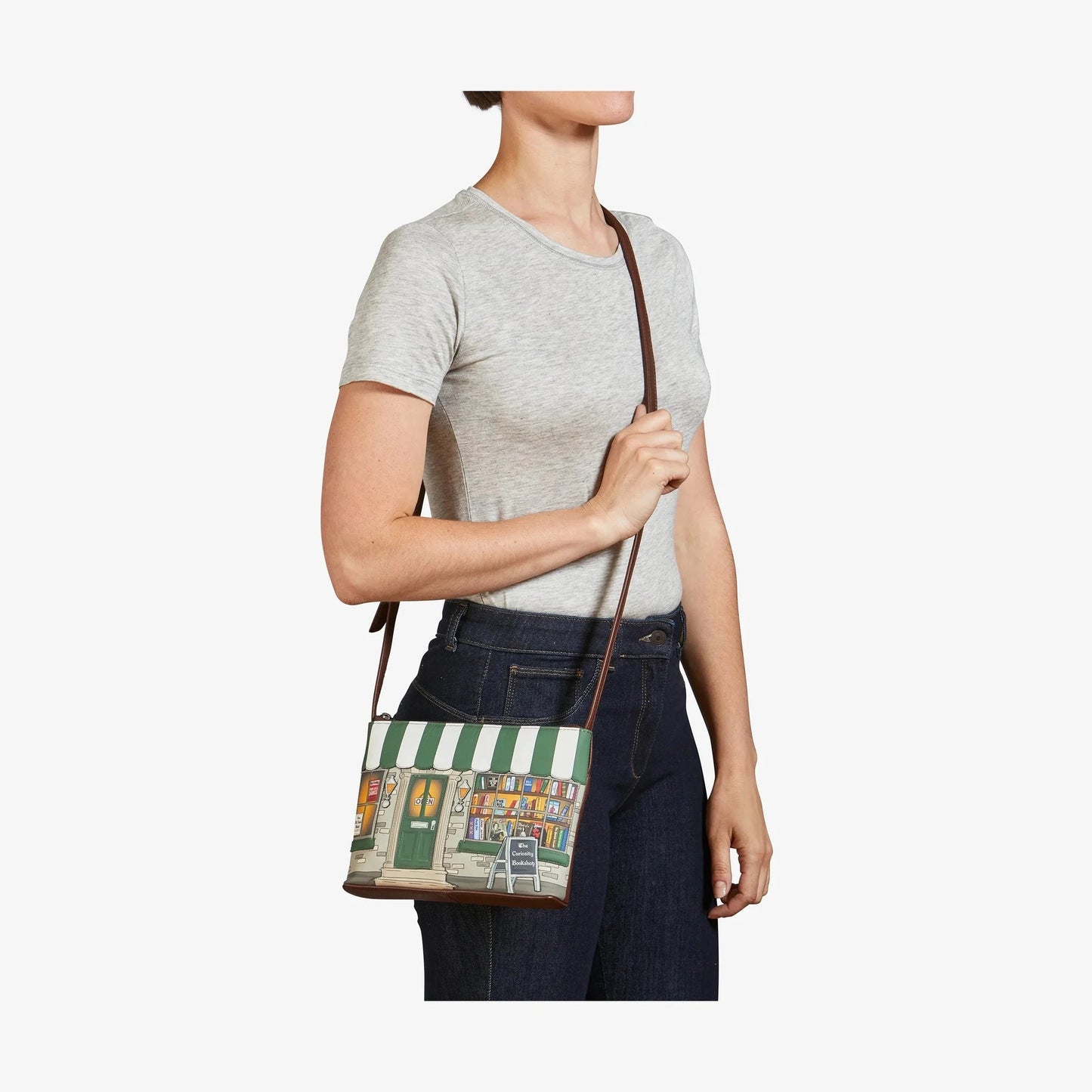 Yoshi Curiosity Bookshop Leather Cross Body Bag Green / BROWN