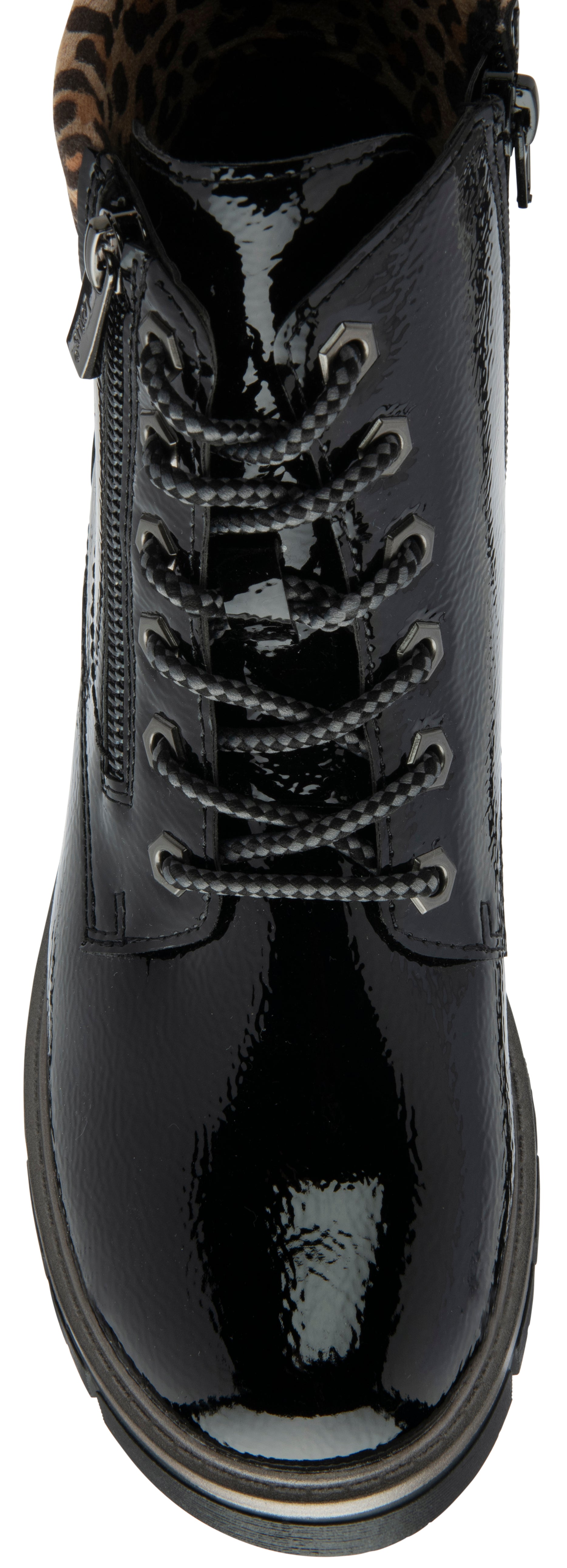 Lotus Boot Charleston Patent Ankle Boot with Lace and zip BLACK PAT ULB383