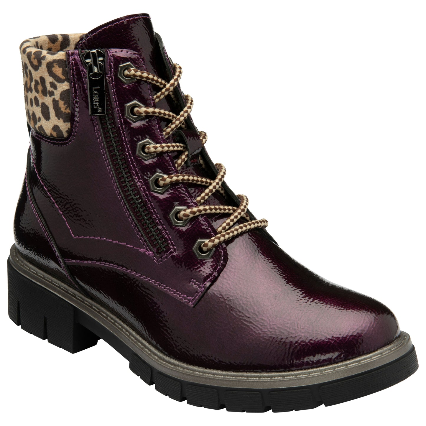 Lotus Boot Charleston Patent Ankle Boot with Lace and zip PURPLE ULB383
