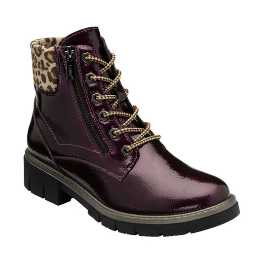 Lotus Boot Charleston Patent Ankle Boot with Lace and zip PURPLE ULB383