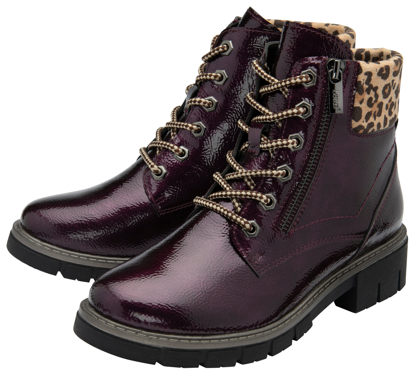 Lotus Boot Charleston Patent Ankle Boot with Lace and zip PURPLE ULB383