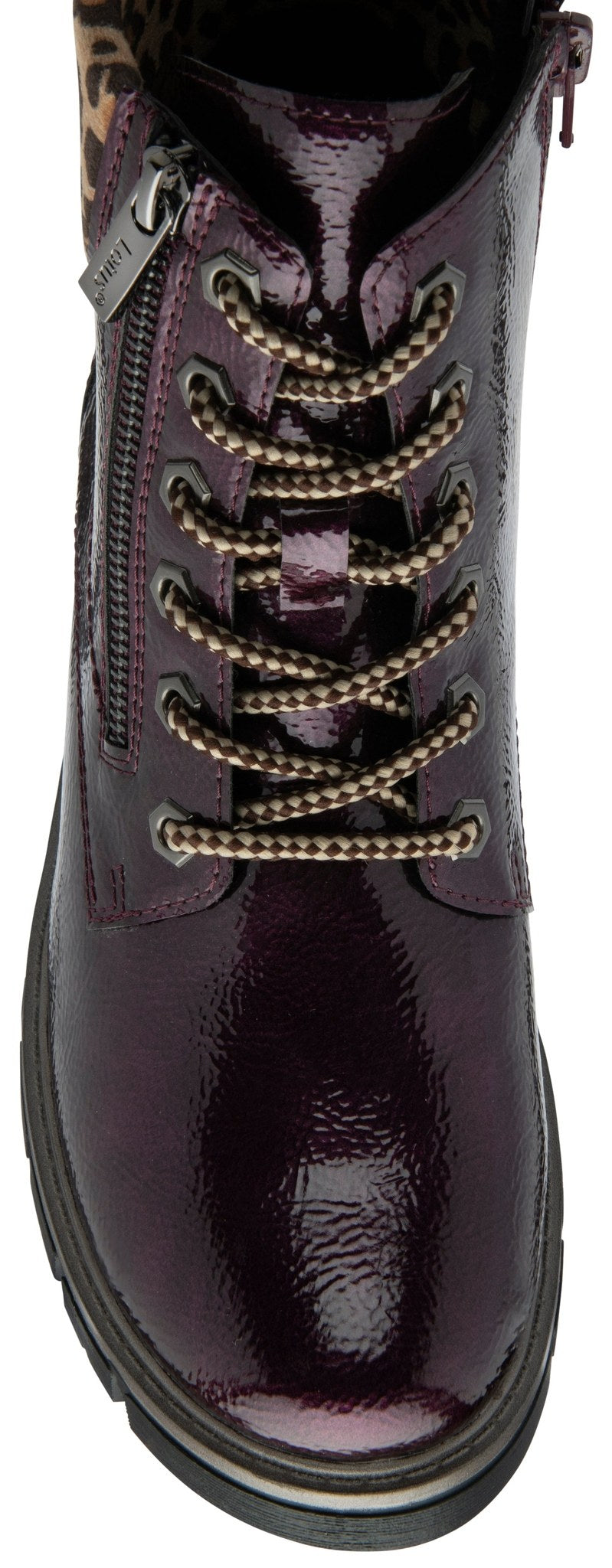 Lotus Boot Charleston Patent Ankle Boot with Lace and zip PURPLE ULB383