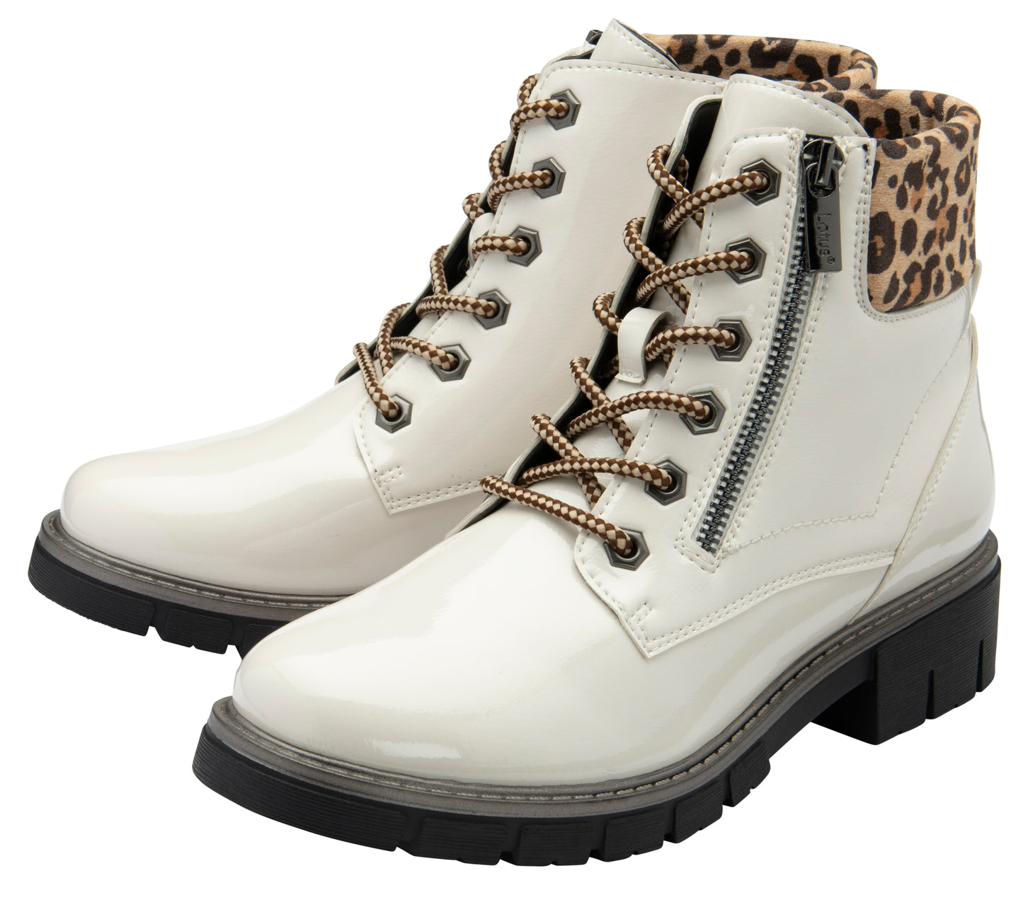 Lotus Boot Charleston Patent Ankle Boot with Lace and zip WHITE ULB383