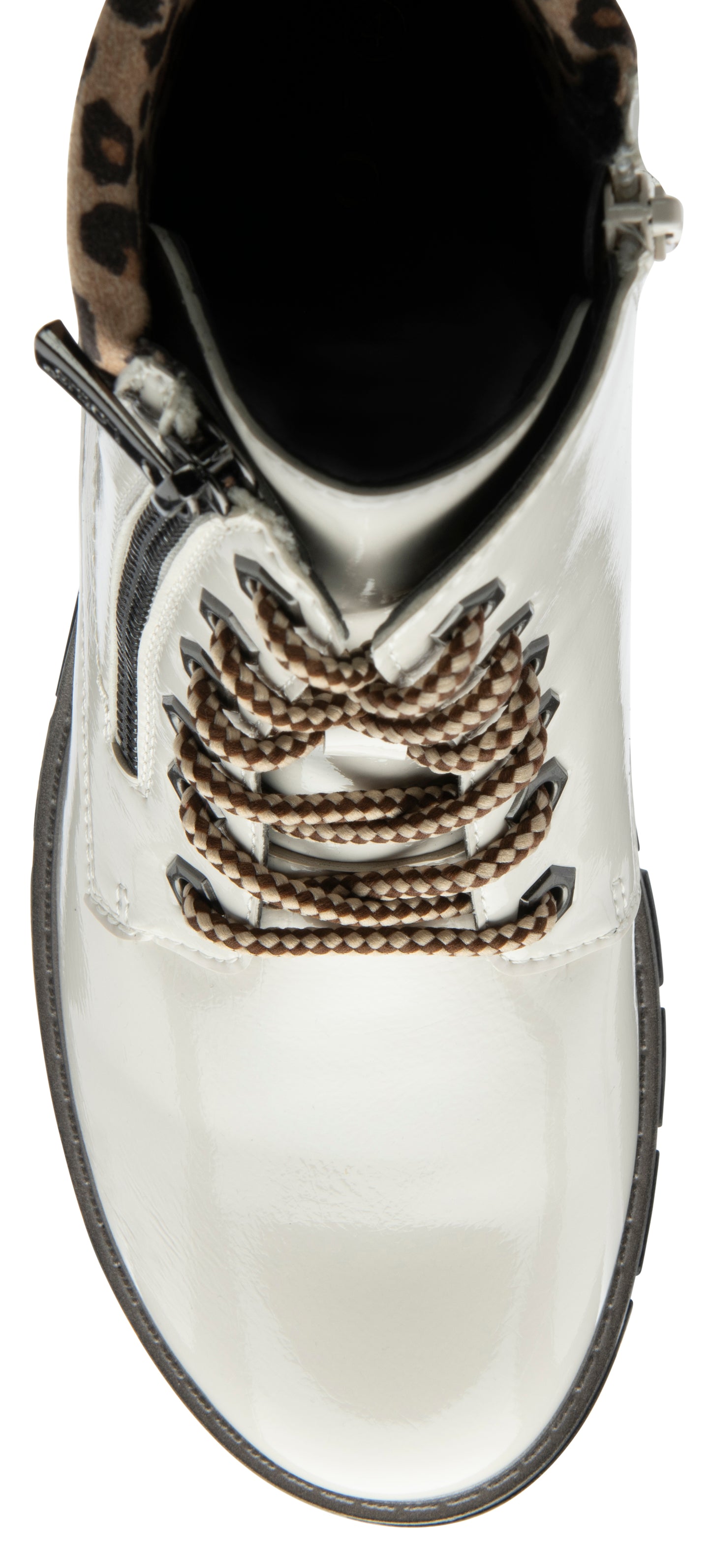Lotus Boot Charleston Patent Ankle Boot with Lace and zip WHITE ULB383