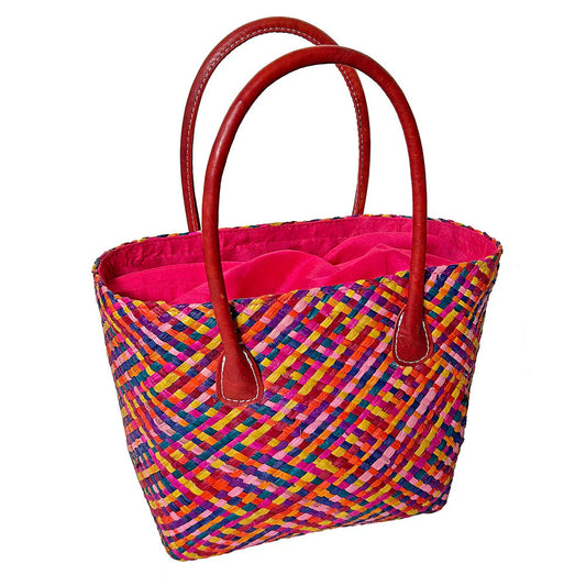 Basket Basket Camile Tote Bag PINK MULTY Ethically Produced in Madagascar