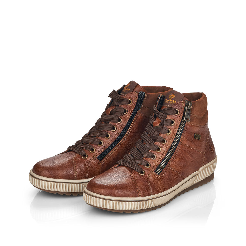 Remonte Ankle Boot D0772-22 BROWN LEATHER with Lace and Zip