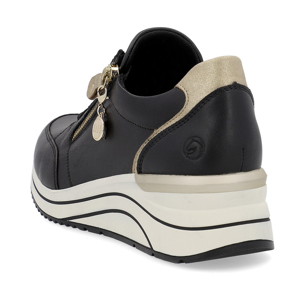 Remonte Trainer Shoe with Lace and Zip D0T03-01 BLACK LEATHER