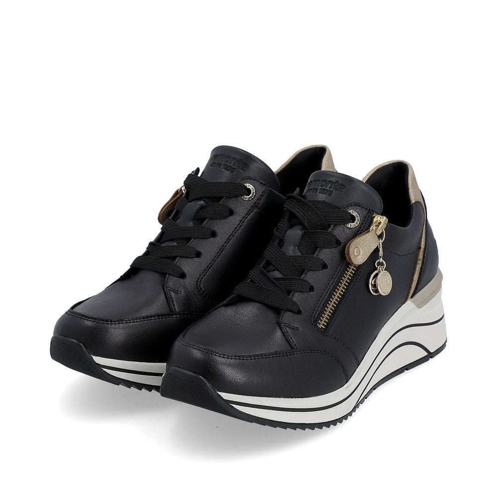 Remonte Trainer Shoe with Lace and Zip D0T03-01 BLACK LEATHER