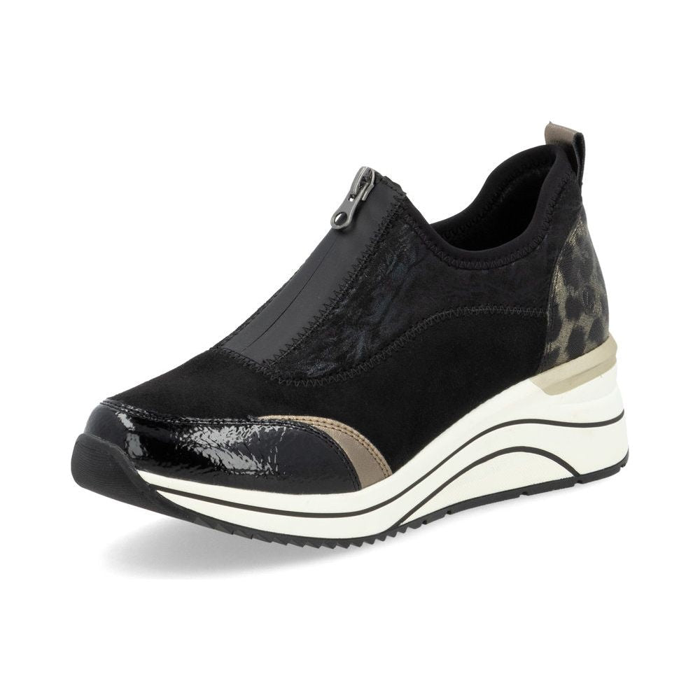 Remonte Shoes D0t08-02 Trainer style shoe with wedge sole and zip front BLACK COMB D0T08-02
