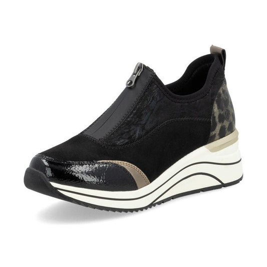 Remonte Trainer Style Shoe with wedge sole and zip front D0t08-02 BLACK COMB