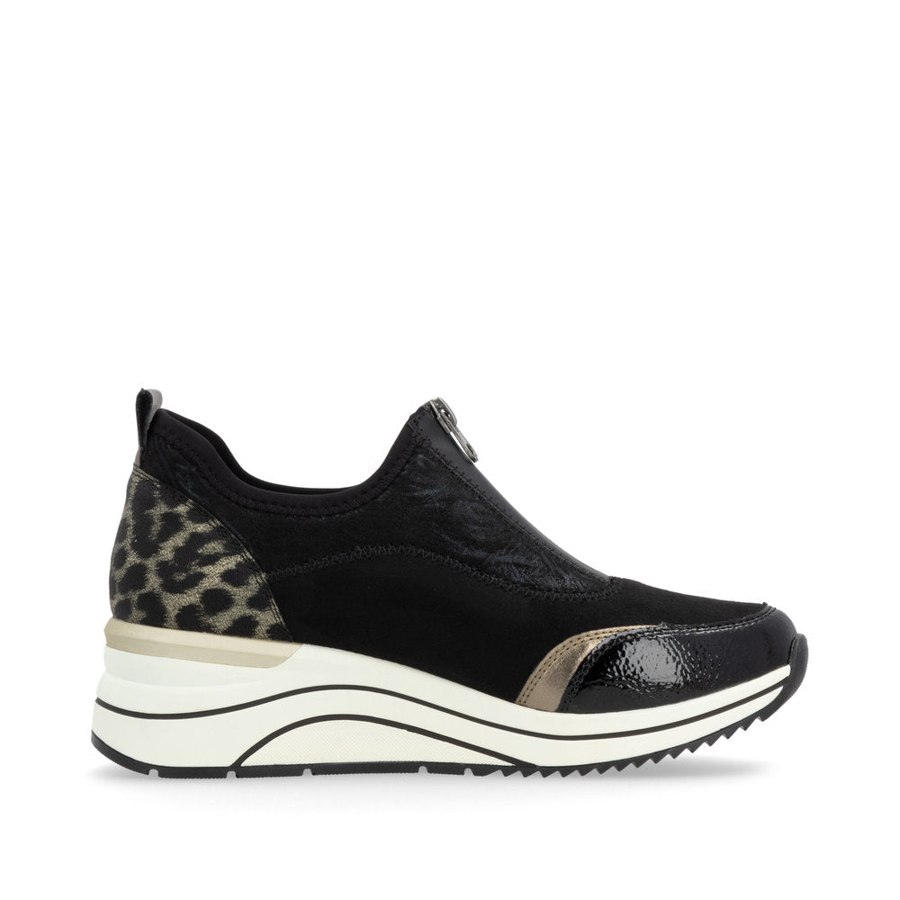 Remonte Shoes D0t08-02 Trainer style shoe with wedge sole and zip front BLACK COMB D0T08-02