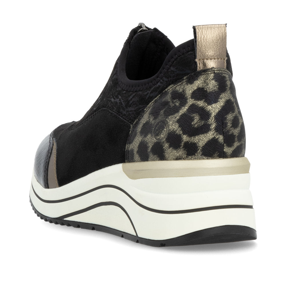 Remonte Shoes D0t08-02 Trainer style shoe with wedge sole and zip front BLACK COMB D0T08-02