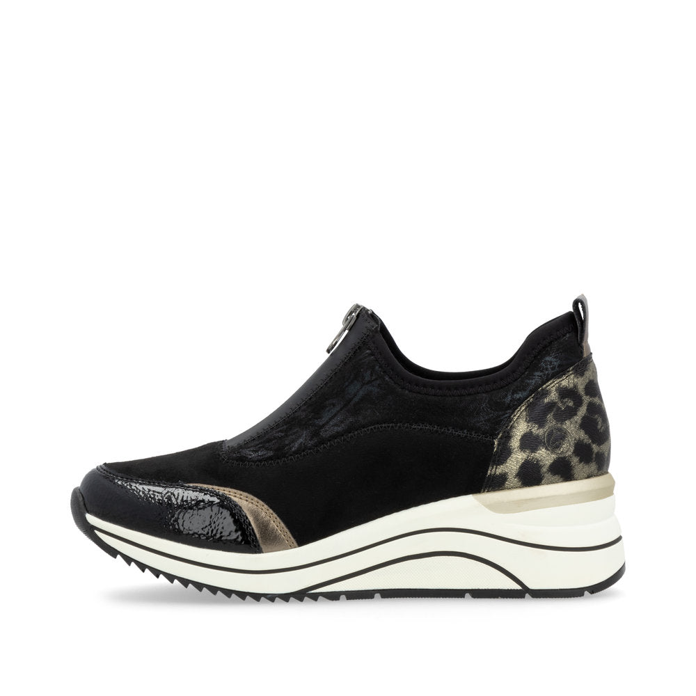 Remonte Shoes D0t08-02 Trainer style shoe with wedge sole and zip front BLACK COMB D0T08-02
