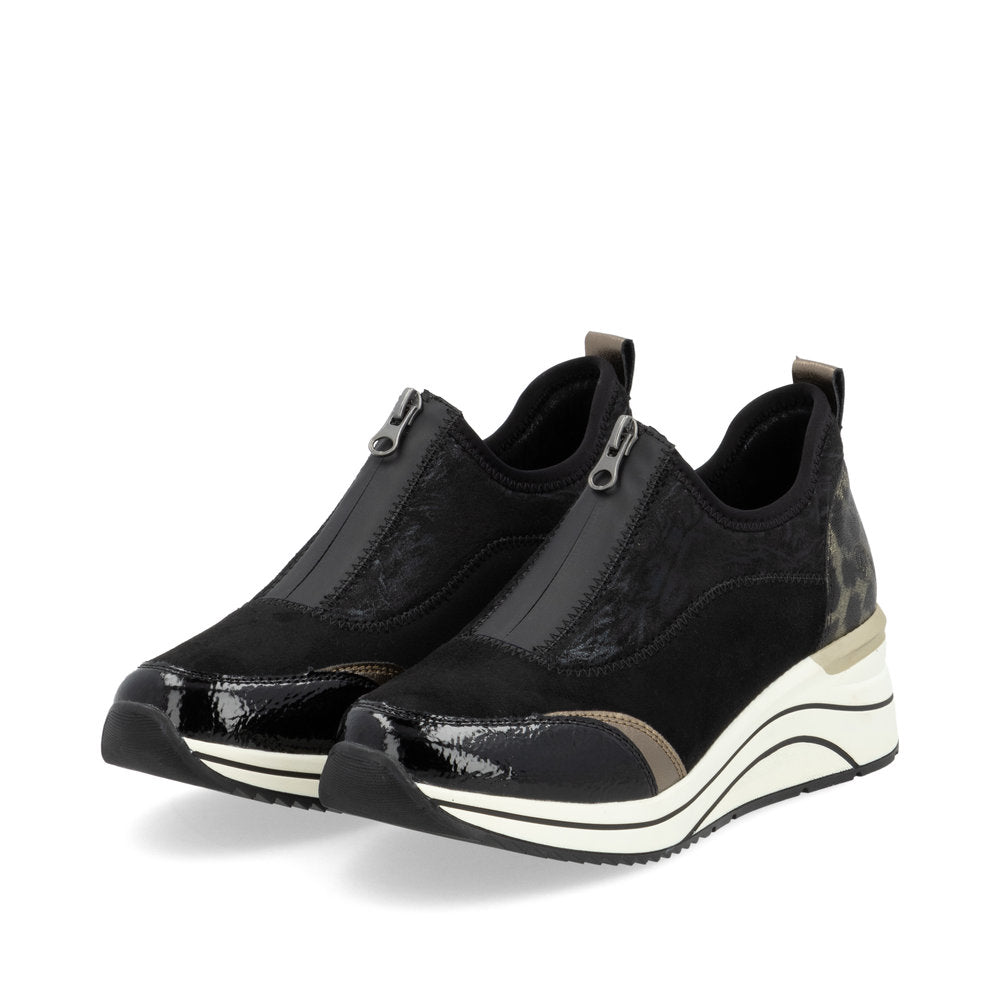 Remonte Shoes D0t08-02 Trainer style shoe with wedge sole and zip front BLACK COMB D0T08-02