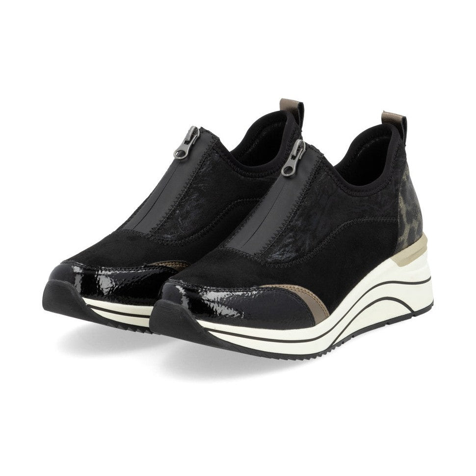 Remonte Trainer Style Shoe with wedge sole and zip front D0t08-02 BLACK COMB