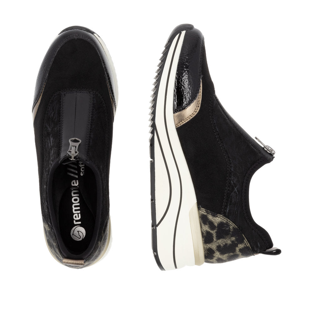 Remonte Shoes D0t08-02 Trainer style shoe with wedge sole and zip front BLACK COMB D0T08-02