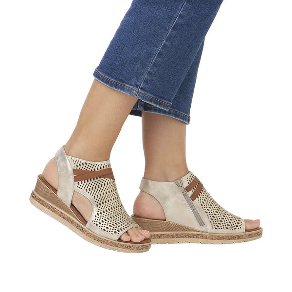 Remonte Gladiator Style low Wedge Metallic Gold Sandal D3075-60