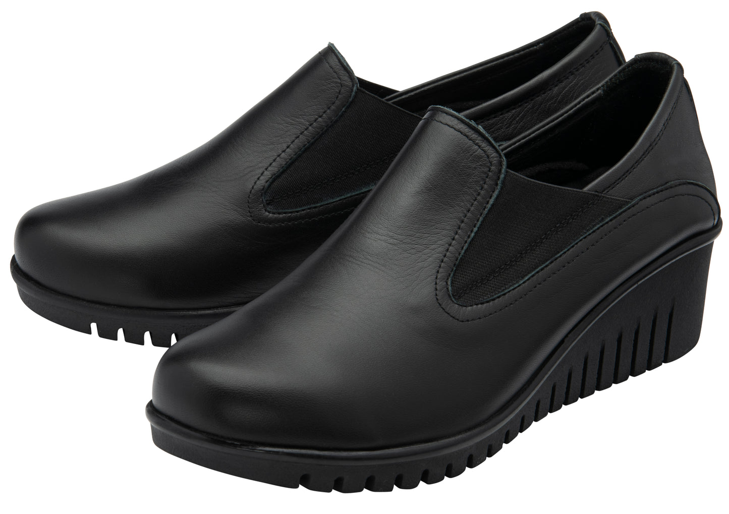 Lotus Shoe Delmar Leather Slip-on Trouser Shoe with wedge heel BLACK ULS527