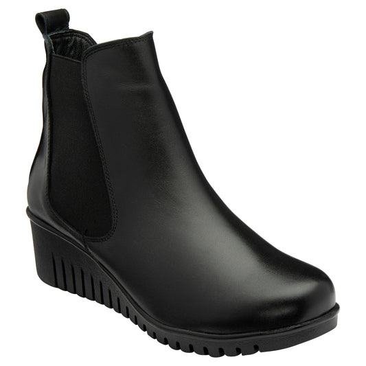 Lotus Boot Dresden Leather Ankle boot with wedge sole elasticated sides and zip BLACK DRESDEN